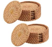 UNGFEI 12 PCS 10cm Rattan Cup Mats, Round Weave Rattan Tea Coasters for Home, Office, Coffee Store
