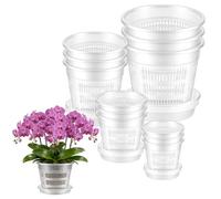 UNGFEI 12 PCS Clear Orchid Pot with Drainage Hole and Tray, 11/14/16/19cm Root Controlled Orchid Planter Pots for Root Growing, Succulents, Houseplants, 4 Sizes