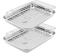 UNGFEI 2 PCS Baking Sheet with Wire Rack, Stainless Steel Cooking Tray with Cooling Rack for Baking Cookie Bread Meat, 9 x 7 x1 Inch