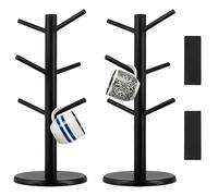 UNGFEI 2 PCS Black Mug Tree 6 Mugs, Wooden Cup Holder Tree, Mug Holders Storage Organiser Stand For Tabletop Cup Jewelry Keys Watches