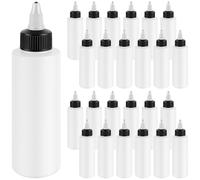 UNGFEI 25 Pack 120ml/4oz Plastic Squeeze Bottles with Twist Cap Nozzles, White Adjustable Flow Condiment Dispensers for Sauce, Oil, Ketchup, Paint