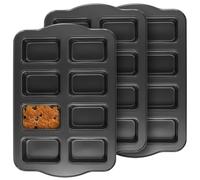 UNGFEI 3 Pack 8 Cavity Mini Loaf Pans, Brownie Non-Stick Cake Loaf Baking Tin, Grey Carbon Steel Loaf Tins for Bread Oven Baking, 24 x 36cm