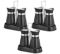 UNGFEI 3 Pairs Salt and Pepper Shaker Sets, Salt and Pepper Glass Pots with Stainless Steel Lids, Seasoning Shaker Spice Dispenser for Home, Kitchen, Restaurant, Table, Black