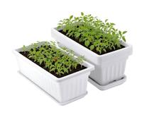 UNGFEI 5 PCS 17 Inch Window Herb Planter Box, 43 x 19 x 14cm Rectangular Planter Pot with Trays, Herb Pots for Indoor Outdoor Vegetables, Succulents Plants, Flowers