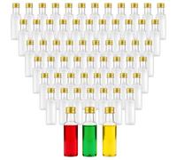 UNGFEI 60 Pack 50ml Mini Plastic Shot Bottles with Gold Screw Caps, Square Small Empty Shot Bottles Transparent Alcohol Bottle for Juice, Liquor, Sauces, Wedding Favours