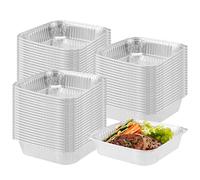 UNGFEI 60 PCS 8inch Square Aluminium Foil Baking Trays, Tin Foil Tray Containers for Baking Cooking Food Storage Freezing, 20.5x20.5x4.5cm