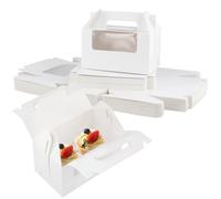 UNGFEI 60 PCS White Cupcake Boxes, 2 Holes Portable Cupcake Box with Handle, Insert, Window for Small Cake, Cupcake, Cookies, 16 x 9 x 9cm