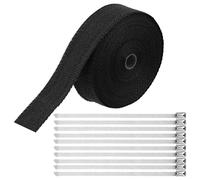 UNGFEI Car Exhaust Heat Wrap Roll - 15m/49ft Black Fiberglass Thermal Insulation Tape with 10 Stainless Steel Ties | for Motorcycle & Car Exhaust Pipes | Heat Protection & Engine Performanc