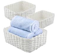 UNGFEI Set of 3 Wicker Storage Baskets, White Small Wicker Baskets, Handmade Hamper Deep Basket for Organising, Bathroom Storage, 3 Size (25.5 x 19, 23 x 16.5, & 20 x 14 cm)