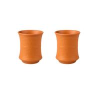 Unglazed Curved Clay Glass Set of 2 | Handmade Terracotta Kulhad Tea glasses with Carved Design | Indian Pottery Glass for Tea Coffee Milk Juice Lassi | Traditional Clay Tumblers for Kitchen Use