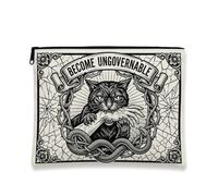 Ungovernable Cat Gothic Quote Makeup Bag, Black, 7x9 Inch, Gothic | Gothic Art Style, Makeup Zipper Pouch, Snake Accents, Rebellion Theme, Bold Typography, Versatile Storage, Edgy Accessory