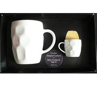 UNGROL Dimpled Ceramic Pint Mug with Mini Eggcup, 16 Fluid Ounces, White, 2 Count (Pack of 1), Traditional, Reusable, Dishwasher Safe, Home, Hot Drinks