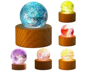 Ungtyb Crystal Ball Night Light, Cosmic Orb Sphere Lamp, Soft Ambient Glow, Galaxy Lamp with Wooden Base, Colorful Bedroom Decor Ideal for Nightstand, Desk, or Shelf, 40 mm