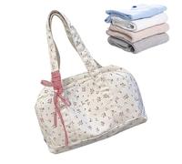 Ungtyb Floral Duffle Bag, Large Capacity Waterproof Tote with Bow, Cute Carry Weekender Shoulder Bag for Travel, Beach, Yoga, Gym, Hospital, 11.81x9.06x4.33in, Pink, riferimento alla descrizione,