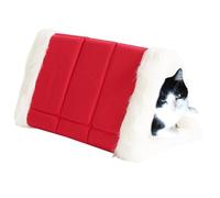 Ungtyb Semi Enclosed Pet Cave, Portable Pet Bed for Small Animals, Washable Removable Plush Cushion, Winter Warm Folding Kitten Bed 18.11 x 9.84 x 11.81 for Cat, Dog, Pet (Brown, Red, Gray)