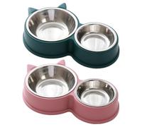 Ungtyb Stainless Steel Cat Bowls, Pet Feeding Dish, Durable Water, Cute Cat Ear Design, Thickened Anti Tipping Puppy Licking Tray Ideal for Small Pets, 300 x 140 x 50 mm