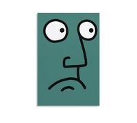 Unhappy Face Poster Minimalist Cartoon Wall Art with Sad Expression on Dark Green Background Abstract Line Drawing Humor Print Bathroom Dorm Or Office Quirky Personality Decor Gift 20x30inch Unframe
