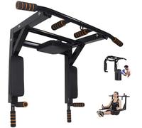 unhg Multifunctional Wall Mounted Pull Up Bar/Chin Up bar, Dip Station for Indoor Home Gym Workout, Power Tower Set Training Equipment Fitness Dip Stand Supports to 440 Lbs