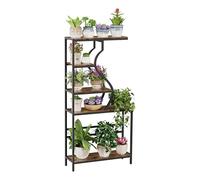 unho 5-Tier Industrial Plant Stand Indoor Tall, Large Corner Bookshelf with MDF Shelves & Iron Frame, Plant Shelves for Living Room Bedroom Balcony Patio, 90x30x180cm