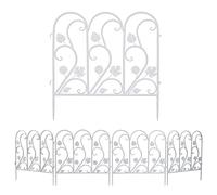 unho Decorative Garden Fence Panel - 5 Pack 59.5x62 cm Each Panel - Decorative Metal Border Edging Fence with Spike Stakes Rustproof Iron Animal Barrier for Garden Yard Patio White