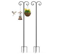 unho Garden Bird Feeder Pole: Tall 240cm Shepards Hook Garden Stake Lantern Hooks Outdoor Solar Light Hanging Basket Stand with 4 Prongs Metal Black