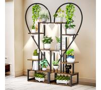 unho Indoor Plant Stand with Grow Lights - 6 Tier Plant Ladder Shelf - Metal and Wood Plant Large Display Rack for Living Room, Patio