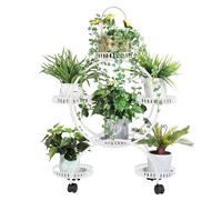 Unho Metal Plant Stand White: 6-Pot Flower Rack With Wheels for Patio, Garden, Living Room, Corner, Balcony and Bedroom - Stylish Display Stand
