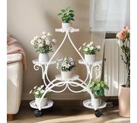 unho Metal Plant Stand with Wheels: 6 Tier Flower Shelf for Indoor Outdoor White Tall Plants Pots Holder Display Rack for Living Room Balcony and Garden