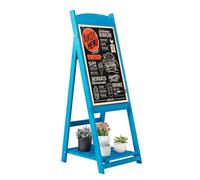 UNHO Outdoor Chalkboard Pavement Sign: Wooden A Frame Sign Board with Magnetic Blackboard Freestanding A Boards Pavement Signs with Storage Shelf, 36.5x42x105cm, Blue