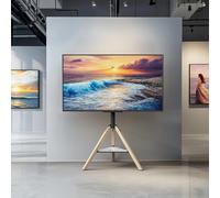 UNHO Tripod Easel TV Stand for 40-75 Inch Screen,with Solid Wood Legs Marble Shelf Height Adjustable Swivel Mount