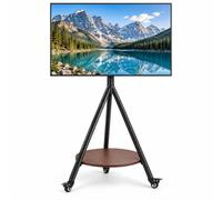 unho Tripod TV Stand on Wheels for 40-75 Inch TVs, Black & Walnut | Decorative Easel Style, Round Wood-Effect Shelf, 50kg TV Capacity, 50mm Support Pole, Max VESA 600×400mm