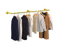 unho Wall Mounted Clothes Rail Industrial Pipe Garment Rack Adjustable 180cm Gold