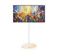 unho White Floor TV Stand with Wheels Adjustable Height Wooden Base VESA 600x400 for 40-75 Inch