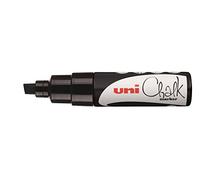 Uni 140170233000 8 mm Broad Chisel Tip Chalk Marker - Black | 8mm Wedge Tip Markers for Windows, Whiteboards and Mirrors