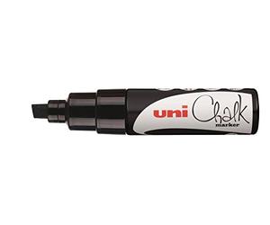 Uni 140170233000 8 mm Broad Chisel Tip Chalk Marker - Black | 8mm Wedge Tip Markers for Windows, Whiteboards and Mirrors