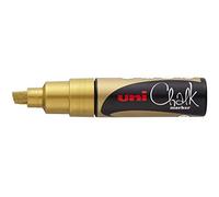 uni-ball 186410 Chalk Marker Plain Chalk with Chisel Tip Gold | 8mm Wedge Tip Markers for Windows, Whiteboards and Mirrors