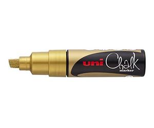 uni-ball 186410 Chalk Marker Plain Chalk with Chisel Tip Gold | 8mm Wedge Tip Markers for Windows, Whiteboards and Mirrors