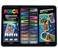 Uni-Ball 186832 - POSCA Marker Set, 20 Acrylic Pens in Case, Pop Colours Marker Set, Point PWE5M 1.8-2.5 mm