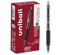 uni-ball 207 Needle Retractable Gel Pens, Medium Point (0.7mm), Black, 12 Count