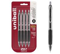 uni-ball 207 Needle Retractable Gel Pens, Medium Point (0.7mm), Black, 4 Count