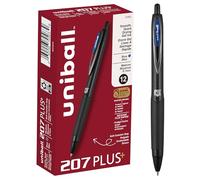 uni-ball 207 Plus+ Retractable Gel Pens 12 Pack in Blue with 0.7mm Medium Point Pen Tips - Uni-Super Ink+ is Smooth, Vibrant, and Protects Against Water, Fading, and Fraud