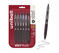 uni-ball 207 Plus+ Retractable Gel Pens 6 Pack Assorted Colours with 0.7mm Medium Tip Pen Tips - Uni-Super Ink+ is smooth, vibrant and protects against water, fading and fraud