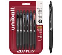 uni-ball 207 Plus+ Retractable Gel Pens 6 Pack Assorted Colours with 0.7mm Medium Tip Pen Tips - Uni-Super Ink+ is smooth, vibrant and protects against water, fading and fraud