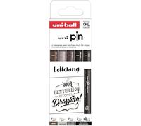 Uni-Ball 5 Piece Pin Case of Calibrated Markers 0.8mm, Chisel Color Black, Grey and Sepia SET LETTERING