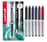 uni-ball AIR - 0.7mm Medium Rollerball - UBA-188-L - In Envelope Gift Box Packaging (Pack of 6, Black, Blue, Red)