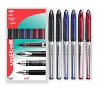 uni-ball AIR - 0.7mm Medium Rollerball - UBA-188-L - In Gift Box Packaging (Pack of 6, Black, Blue, Red)