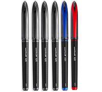 Uni-Ball AIR Micro - 0.5mm Fine Rollerball - Pack of 6 Pens - 4 Black, 1 Blue and Red (Assorted Collors), Packing may vary