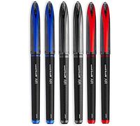 Uni-Ball AIR Micro - 0.5mm Fine Rollerball - Pack of 6 Pens - 4 Black, 1 Blue and Red (Assorted Collors), Packing may vary