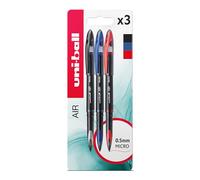 uni-ball Air Micro Nib Rollerball Pens, 0.5 mm, Black, Blue & Red (3-Pack)