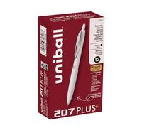 uni-ball Black Gel Pens, 207 Plus+ Retractable Gel Pens 12 Pack in Black with 0.7mm Medium Point Pen Tips - White Barrel